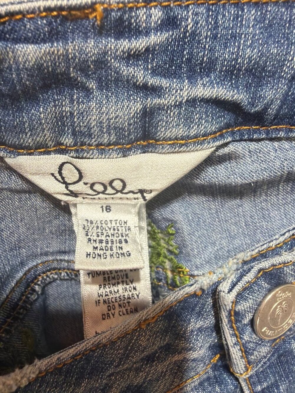 Lilly Pulitzer Vintage Y2K Embroidered Green Lobster Denim Jeans - Picture 7 of 7